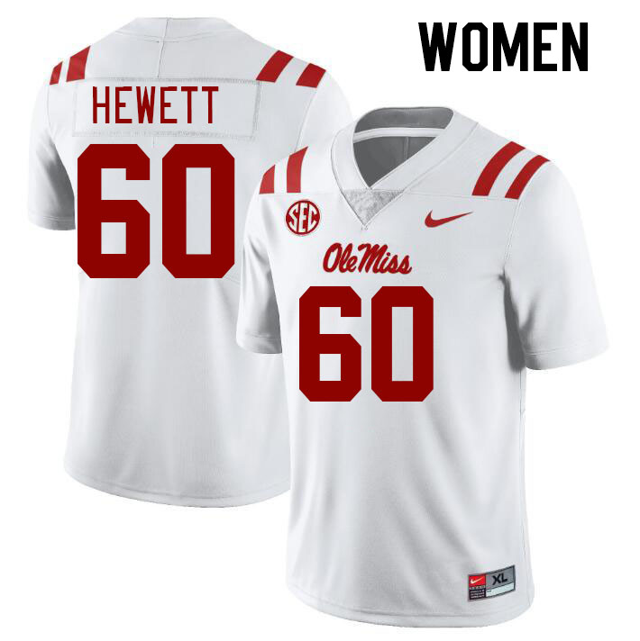 Women #60 Lane Hewett Ole Miss Rebels College Football Jerseys Stitched-White